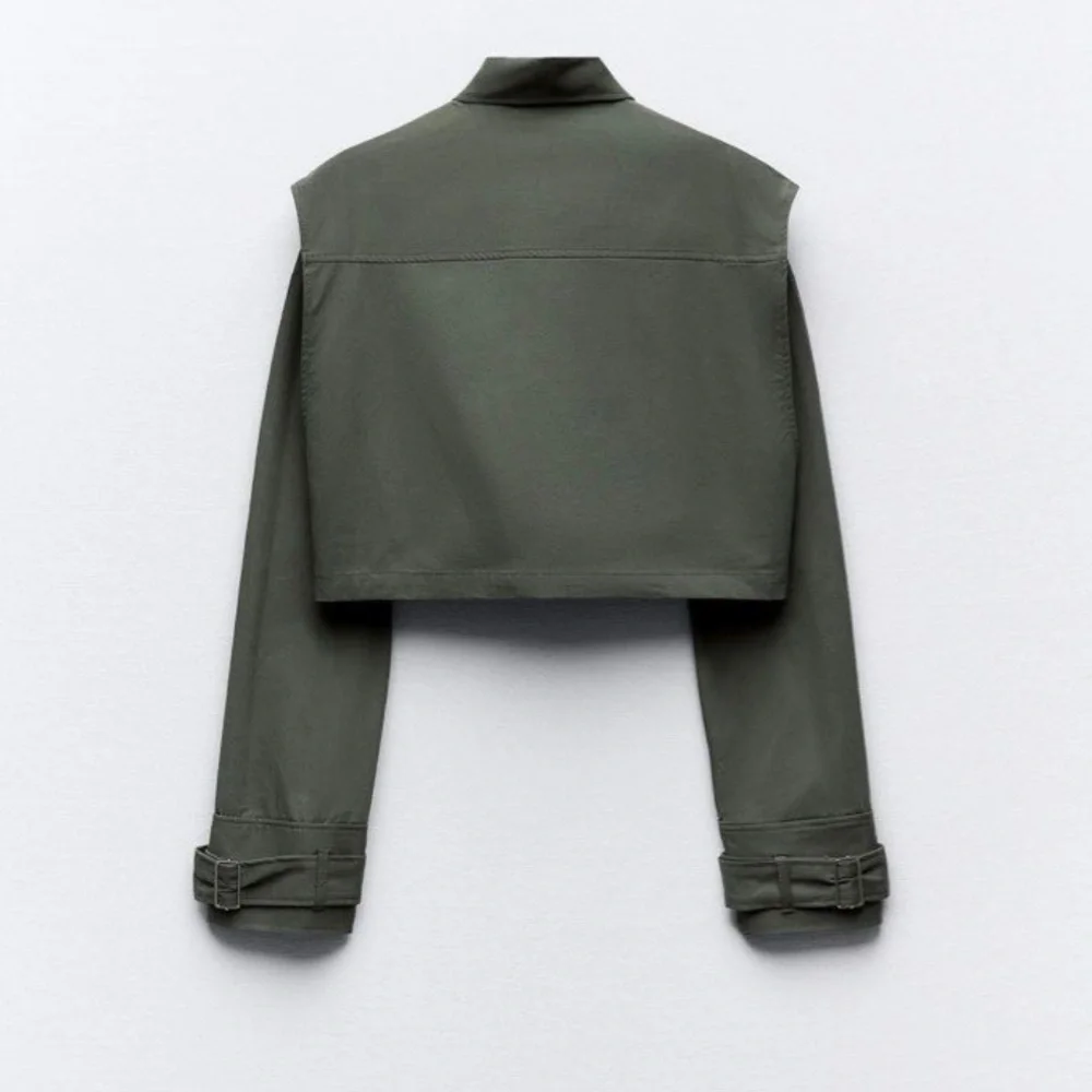 NWT ZARA KHAKI GREEN UTILITY STYLE CROPPED JACKET SHIRT - Picture 3 of 6